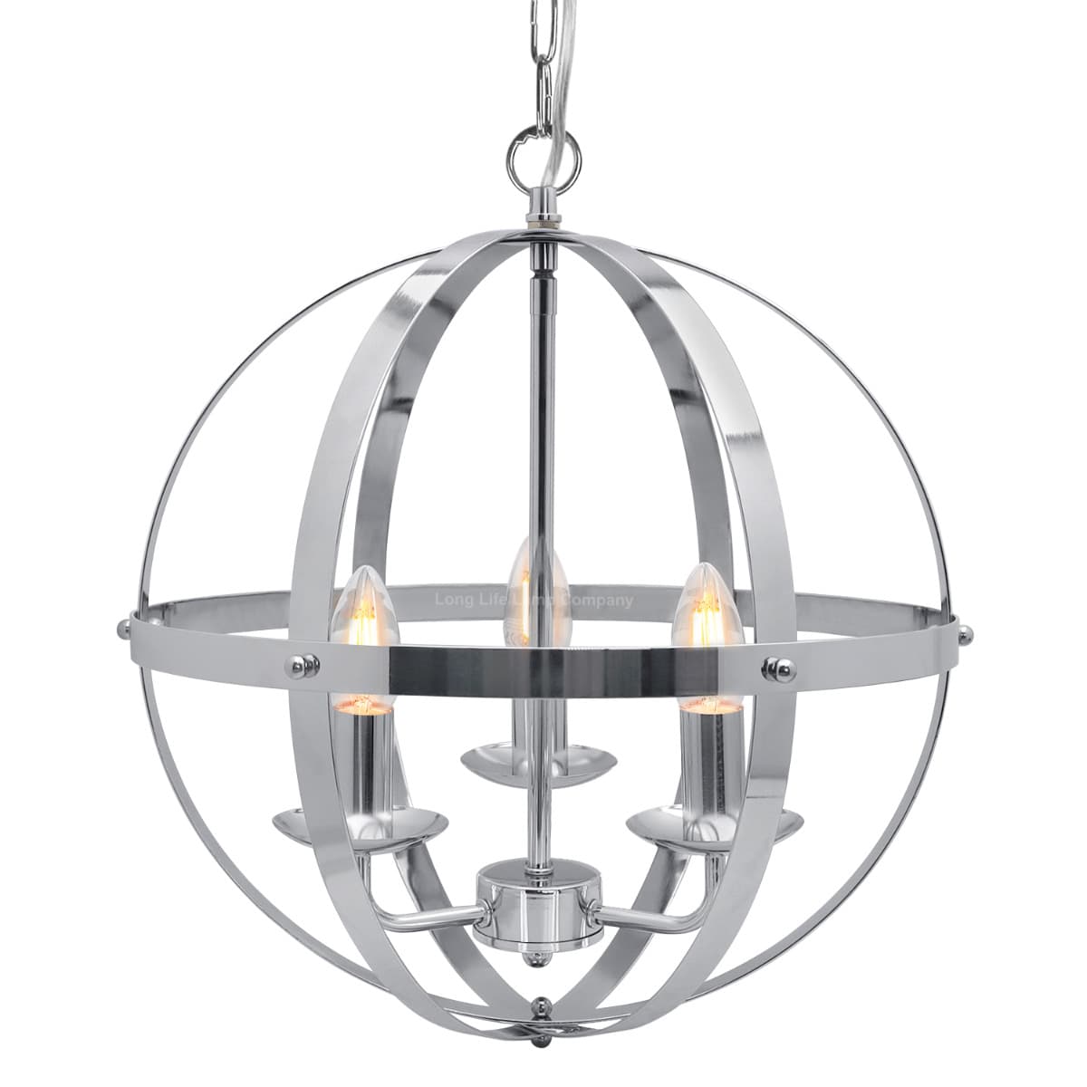 Industrial Ceiling 3 Light Globe Pendant Light Chrome Chained Lantern H3090