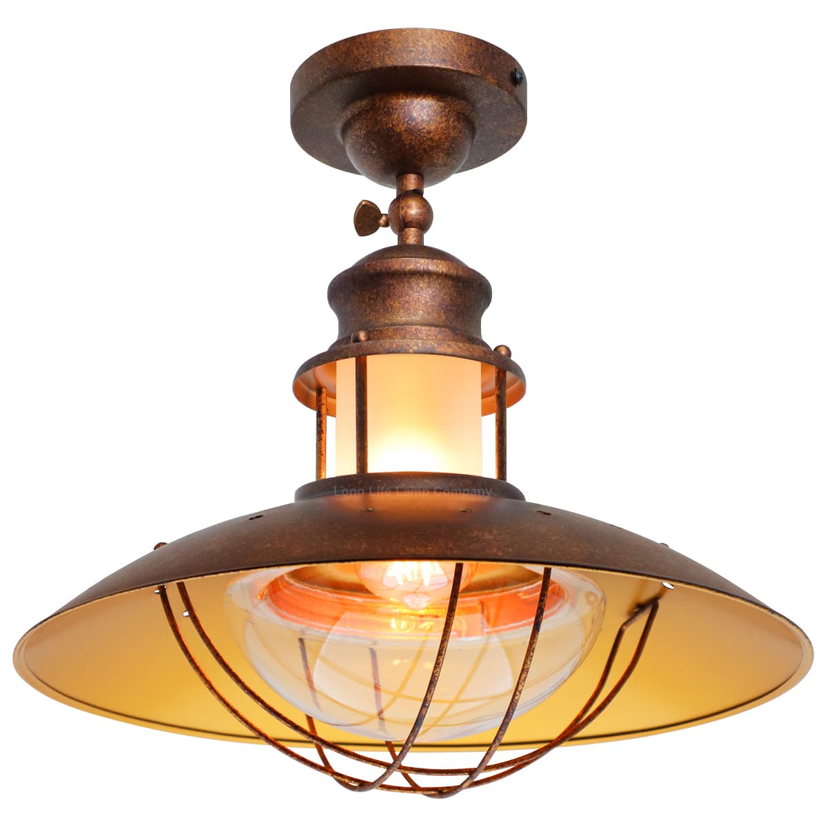 Industrial Rustic Copper Caged Flush Mount Ceiling Light H3105