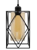 Modern Rectangular Black Metal Cage Amber Cylinder Glass Ceiling Pendant Light H3121
