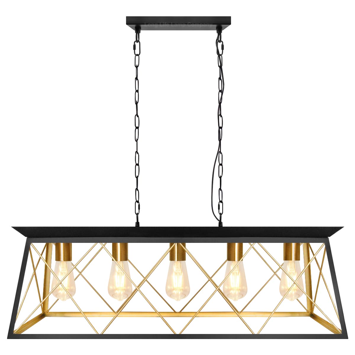 Large Vintage Black Hanging Ceiling Lantern Cage 5 Fitting Brass Pendant Light H3116