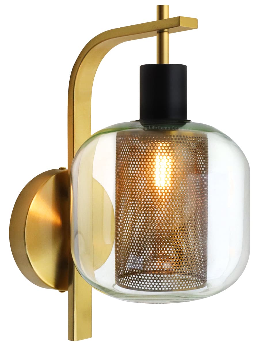 Industrial Antique Brass Single Wall Light Sconce Clear Glass Lamp Shade