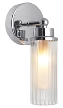 Ribbed Glass Single Wall Light Polished Chrome Slim Side IP44 H3136