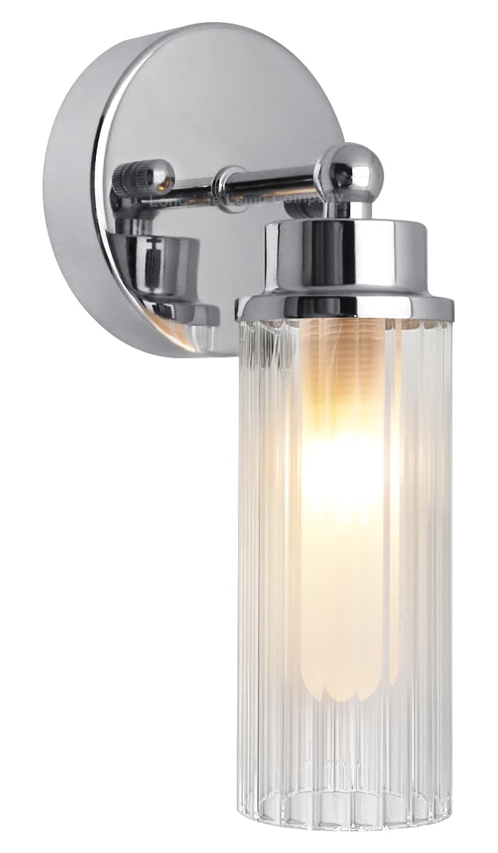 Ribbed Glass Single Wall Light Polished Chrome Slim Side IP44 H3136
