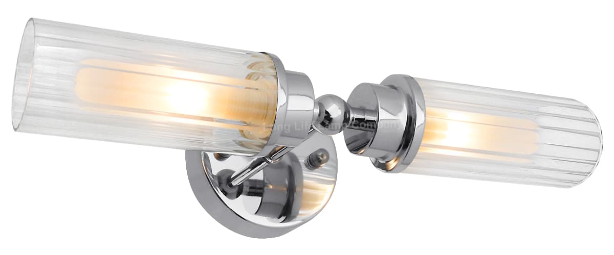 Ribbed Glass Twin Wall Light Polished Chrome Slim Side IP44 H3137