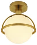 Antique Brass Semi Flush Mount Ceiling Light Frosted Glass Globe H3140