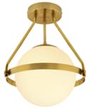 Antique Brass Semi Flush Mount Ceiling Light Frosted Glass Globe H3141