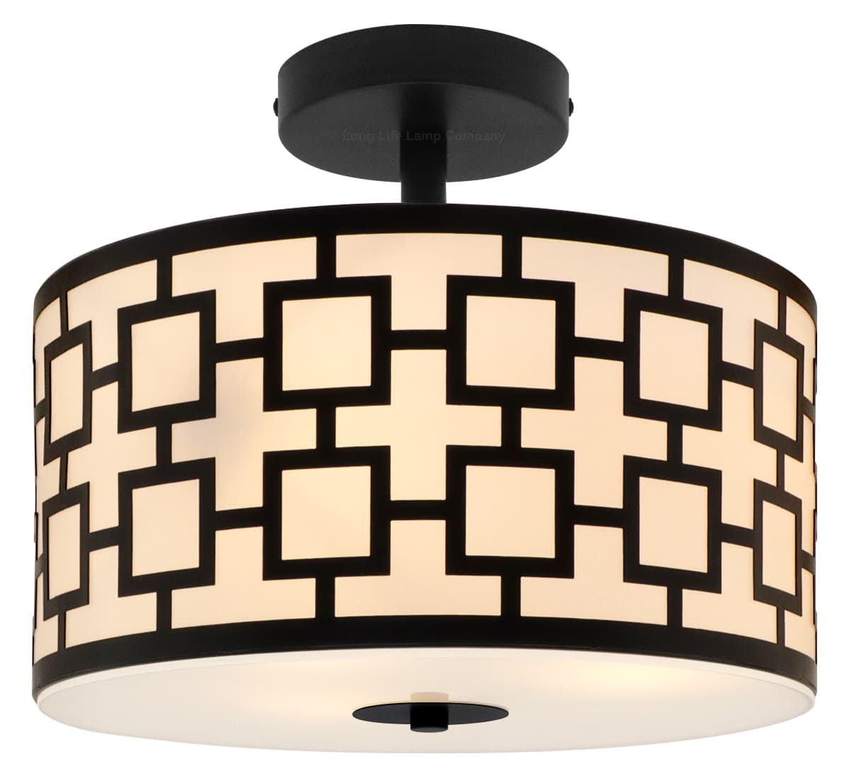 Frosted Glass Ceiling Light Flush Mount Drum Lamp Shade Black Chequered