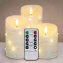 Set Of 3 USB Rechargeable LED Wax Coiled Fairy Flameless Candles With Remote Control WAX05