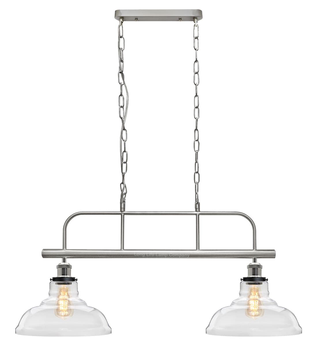 Industrial Ceiling Brush Chrome Bar 2 Clear Glass Lamp Shade Pendant Light H3131