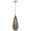 Retro Chrome Ceiling Pendant Light Ribbed Smoked Grey Glass Lamp Shade K421