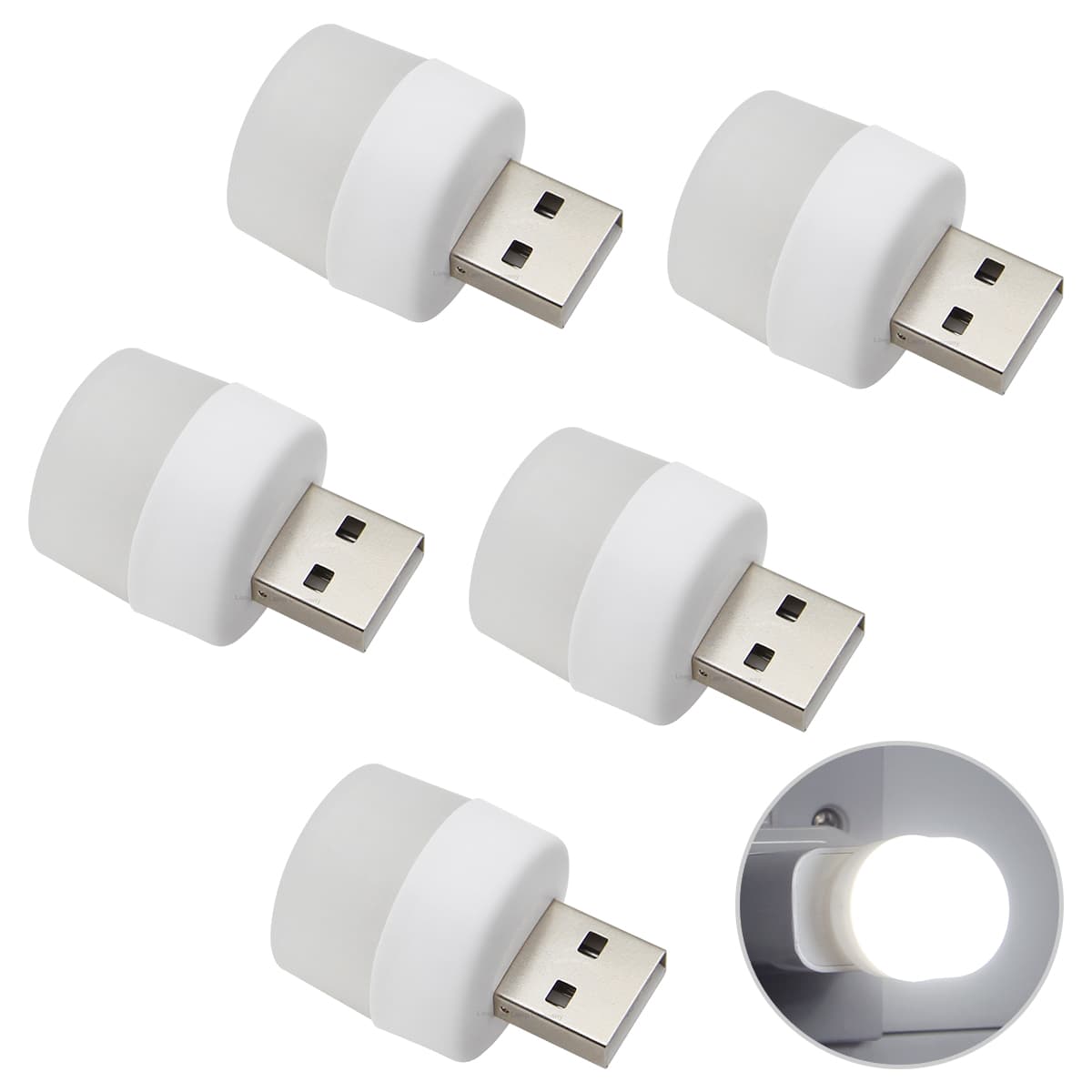 Mini USB Light 1w LED Night Light Cool White Bright Glow Lamp 5 Pack USBNLCW