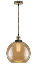 Vintage Gold Smoke Glass Globe Pendant Shade Antique Brass Holder 