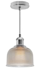 Vintage Chrome Pendant Light Shade Pressed Pattern Glass Bowl 