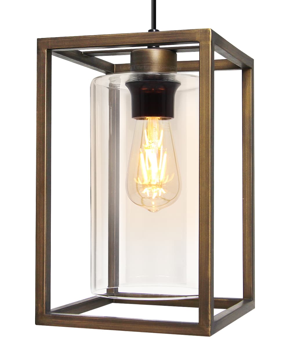 Vintage Antique Brass Box Lantern Ceiling Pendant Light M0155 