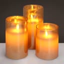 Set of 3 USB Rechargeable LED Wax Gold Glass Flameless Candles with Remote Control