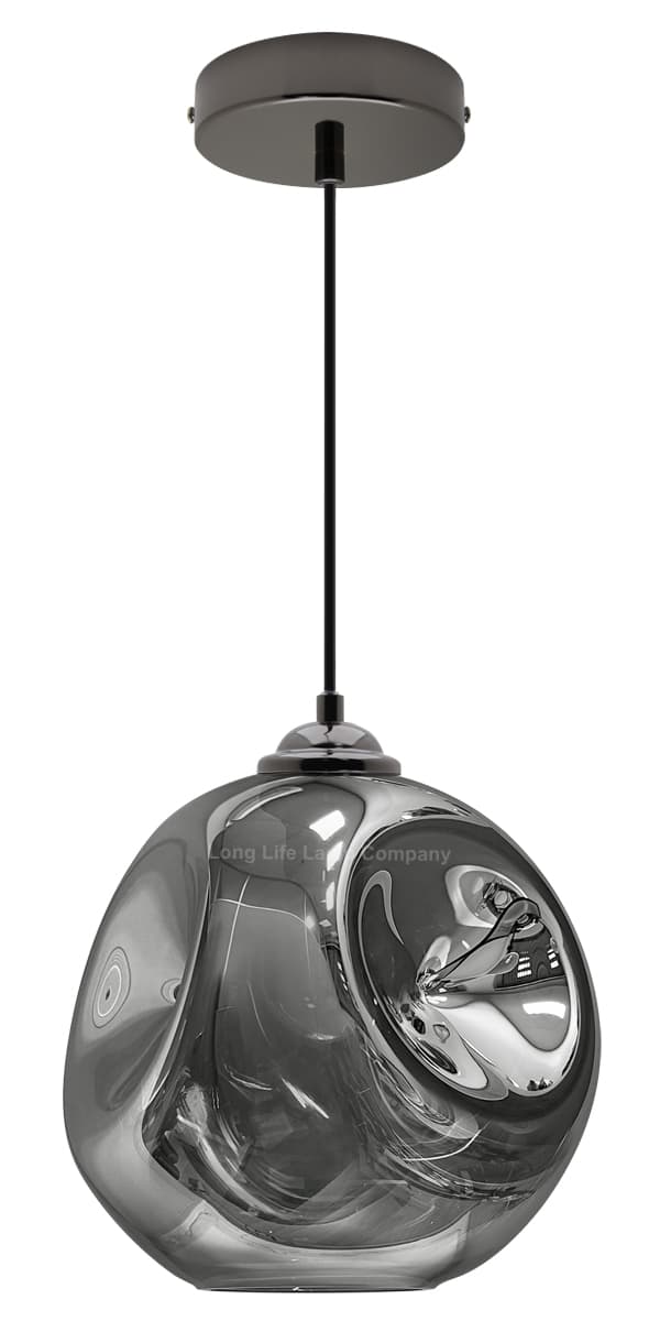 Modern Melting Glass Globe Ceiling Pendant Light Lava Shade Smoked Grey Black Nickel H3013
