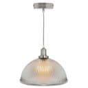 Retro Antique Silver Ceiling Pendant Ribbed Dome Glass Light Shade 