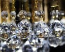 Gold Modern Round Chandelier Ceiling Light Crystal Droplets Gold Base 