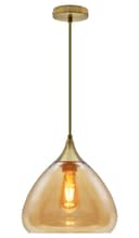 Modern Vintage Ceiling Hanging Brass Amber Glass Pendant Lamp Shade H3025
