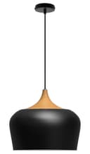 Nordic Modern Black Ceiling Pendant Light Metal Lamp Shade Wood Effect Detail H3024