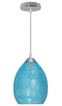 Retro Chrome Ceiling Pendant Light Fixture Blue Cracked Glass Oval Lamp shade H3057