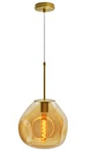 Antique Brass Blown Glass Ceiling Pendant Light Smoked Amber Globe Lamp Shade H3069