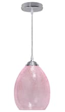 Retro Chrome Ceiling Pendant Light Fixture Pink Cracked Glass Oval Lamp Shade H3056