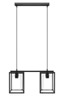 Modern Rectangular Ceiling Lantern Pendant Light Black Frame Clear Glass 2 Light H3052