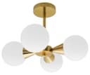 Antique Brass Ceiling Pendant Light with 4 Opal Globe Frosted Glass Lamp Shades H3115