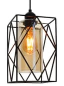 Modern Rectangular Black Metal Cage Amber Cylinder Glass Ceiling Pendant Light H3121