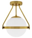 Antique Brass Semi Flush Mount Ceiling Light Frosted Glass Globe H3141