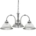 Vintage Ceiling 3 Light Brushed Chrome Pendant Light Ribbed Glass Lamp Shade K432