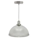 Retro Antique Silver Ceiling Pendant Ribbed Dome Glass Light Shade 