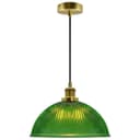 Vintage Green Ribbed Glass Brass Ceiling Pendant Light K446