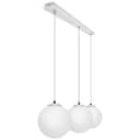 Modern 3 Light Chrome Ceiling Pendant with White Globe Lamp Shades K450