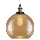 Vintage Gold Smoke Glass Globe Pendant Shade Antique Brass Holder 