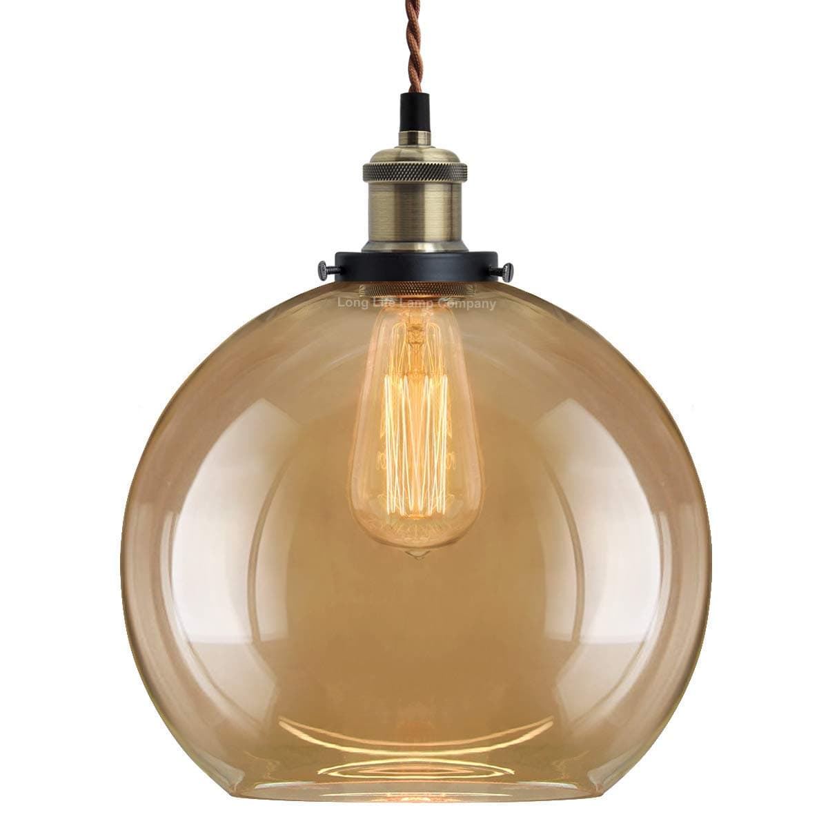Vintage Gold Smoke Glass Globe Pendant Shade Antique Brass Holder 