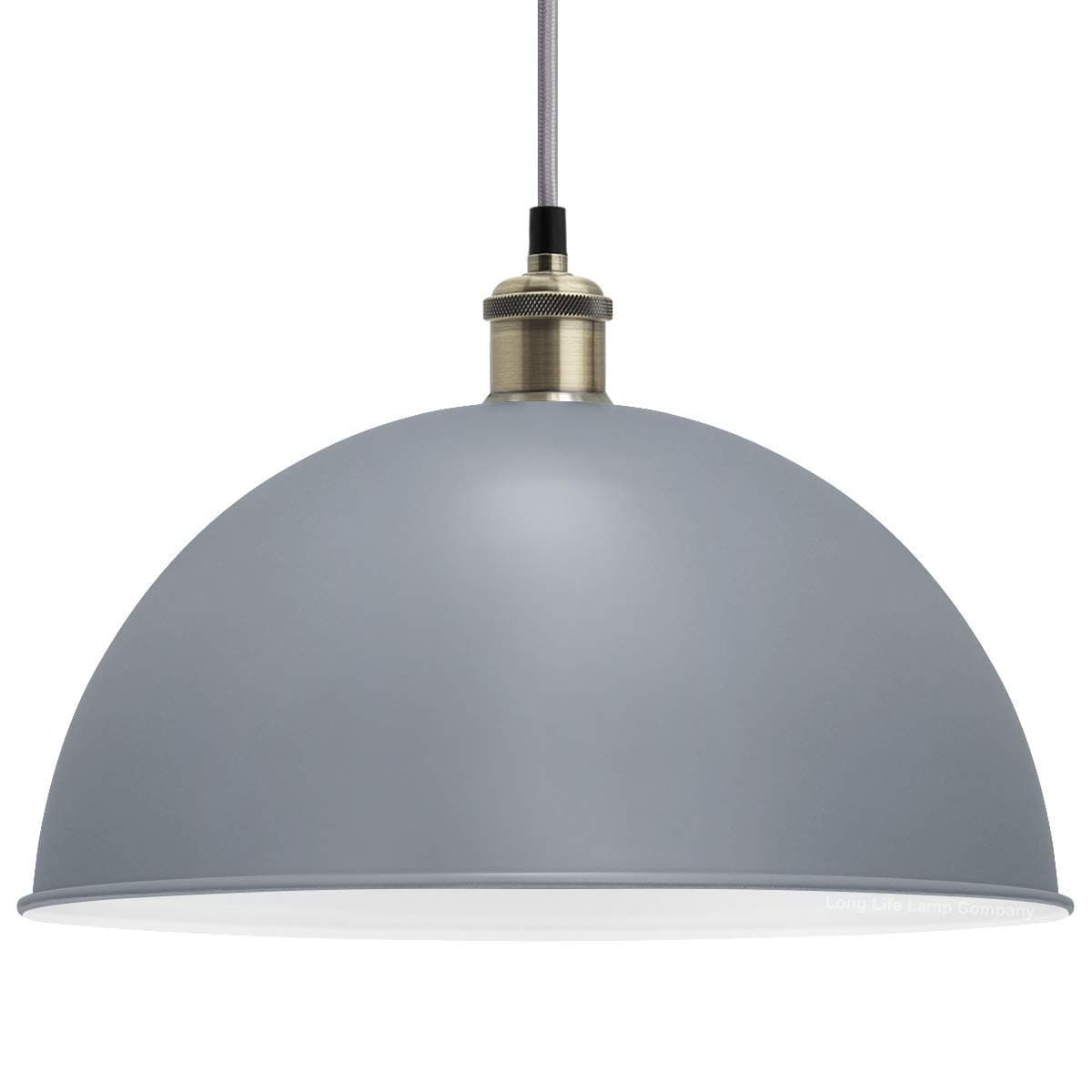 Large Vintage Ceiling Pendant Light Shade Grey Finish Antique Brass Holder 