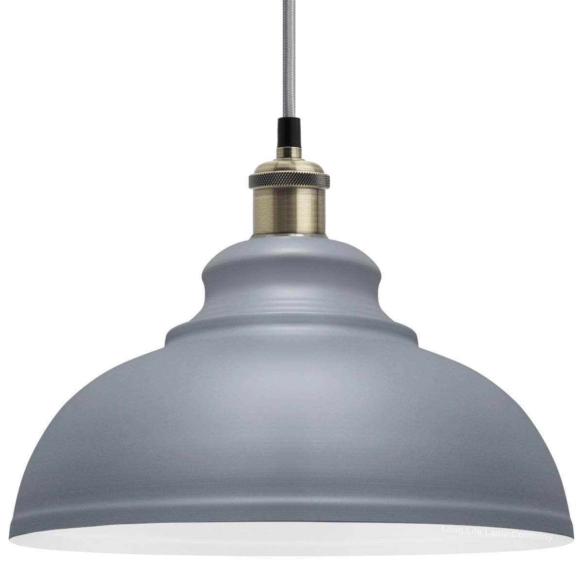 Vintage Ceiling Pendant Light Shade Grey Metal Brass Holder 