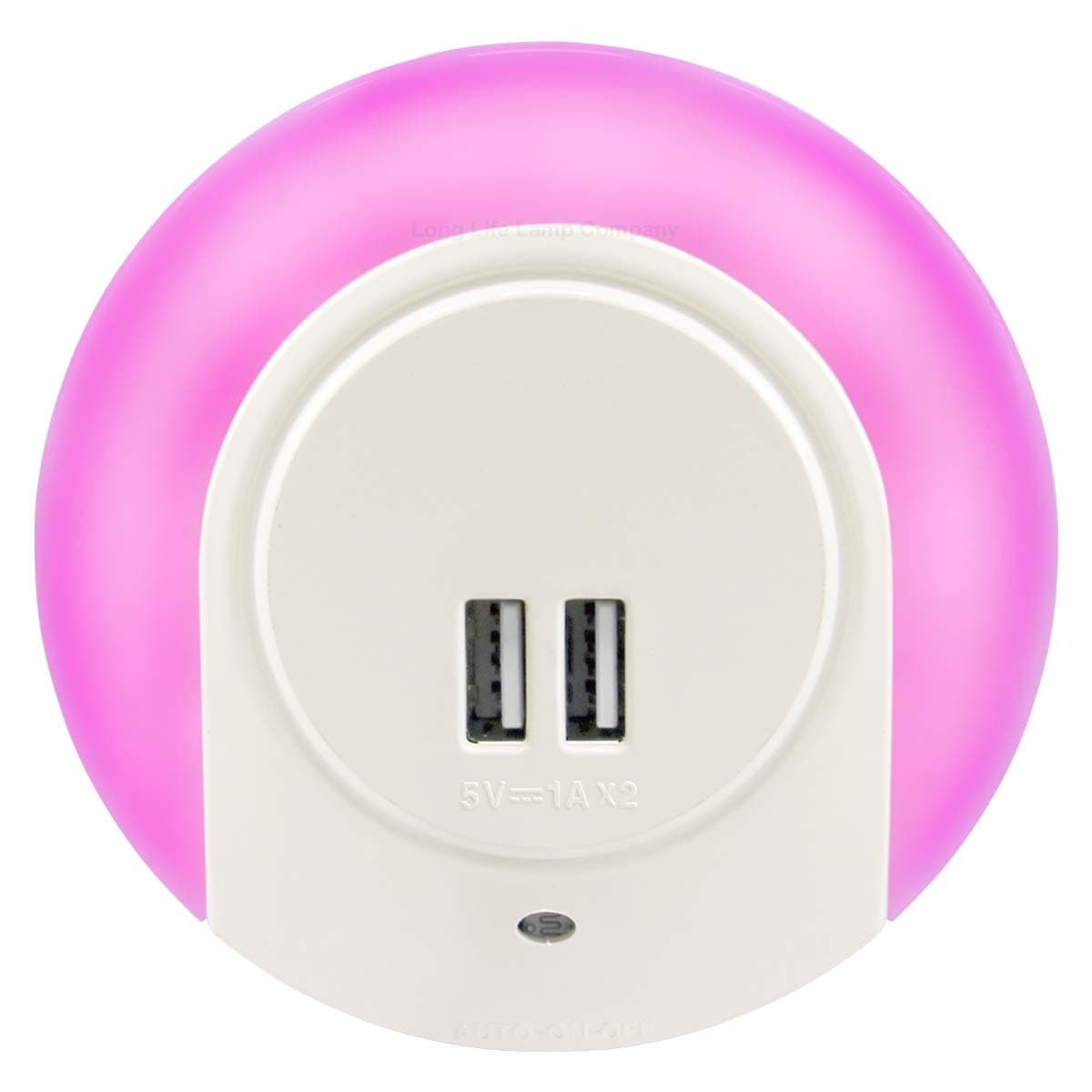 1w Pink LED Night Light 2 USB Ports Automatic Sensor Dusk To Dawn A78B