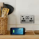Gloss Brush Chrome USB Double Wall Plug Socket 2 Gang 13A with 2 USB Charger Port Outlets Socket Plate N776DME