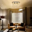 Chandelier Ceiling Light Round Modern Flush Mount Crystal Droplets Chrome Base with 4 LED Bulbs 