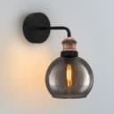 Industrial Glass Globe Smoked Grey Wall Light M0231
