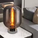 Large Smoke Grey Glass Oval Table Desk Lamp H3020 Retro Chrome Grey Glass 