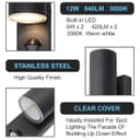 12W Black LED Double Outdoor Wall With PIR Movement Sensor Stainless Steel Warm White ZLC348BSEN