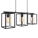 Modern Rectangular Ceiling Lantern Pendant Light Black Frame Clear Glass 3 Light H3051