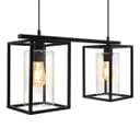 Modern Rectangular Ceiling Lantern Pendant Light Black Frame Clear Glass 2 Light H3052
