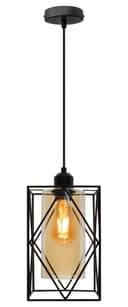 Modern Rectangular Black Metal Cage Amber Cylinder Glass Ceiling Pendant Light H3121