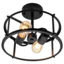 Industrial Black Ceiling Light Round 2 Light Drum Shade Lantern Semi Flush Mount K439 