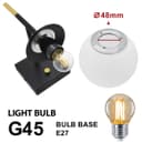 Modern Brass Wall Light Black Frosted Glass Globe Sconce H3125